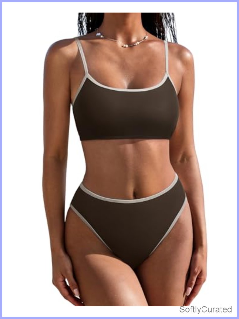 High Waisted 2 Piece Bikini Set Cheeky High Cut Bandeau Swimsuit